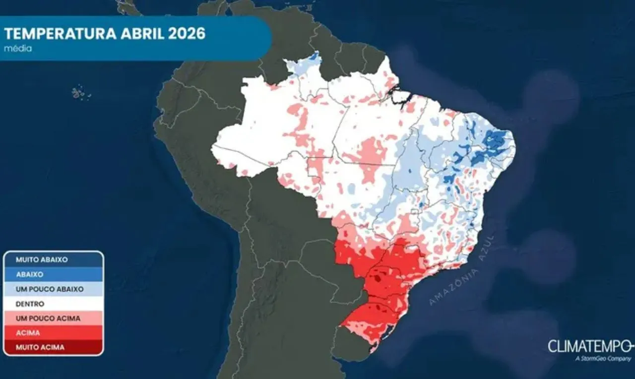o mapa mostra as &aacute;reas com anomalias para temperatura